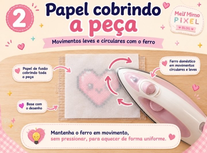 Como passar o ferro nas Perler Beads com papel de fusão e movimentos circulares